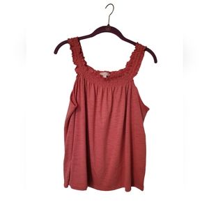 NWOT LC Lauren Conrad coral pink ruffled collar women's size large tank top